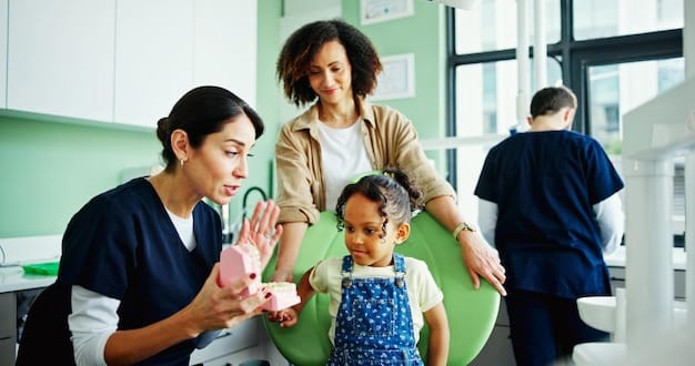 A diverse group of healthcare professionals (pediatrician, therapist, teacher) in a collaborate discussion about a child's developmental plan, showing teamwork and empathy.