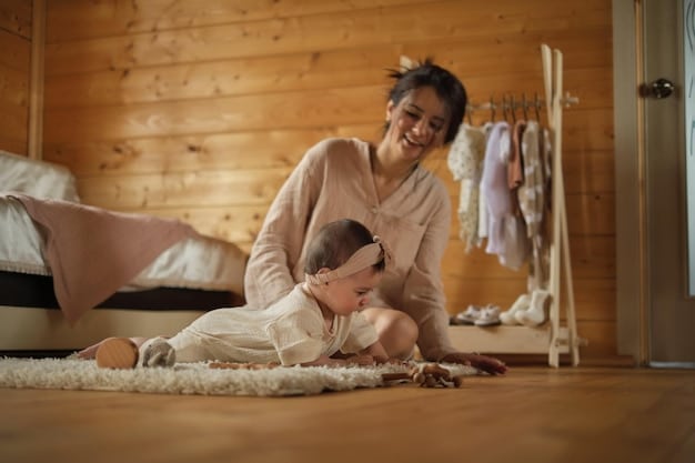 A warm, inviting nursery room with a parent gently rocking a baby, showcasing a calm and nurturing environment.