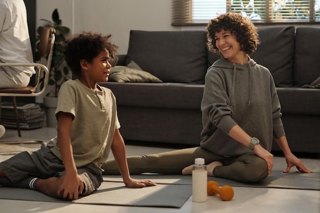 A calm and supportive parent sitting on the floor with their child, aged around 6, looking at a picture book together. The parent is pointing to a character, and the child is attentively listening, exhibiting positive engagement and connection. The lighting is soft and warm.