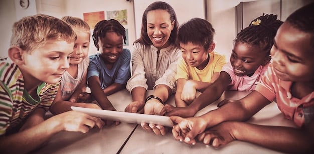 A diverse group of students and community members engaged in a project, illustrating the success of school-community partnerships in supporting education.