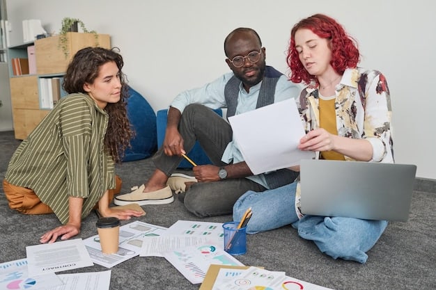 A diverse group of young adults looking at a complex flowchart with question marks, representing the difficulty in tracking and measuring youth homelessness effectively.