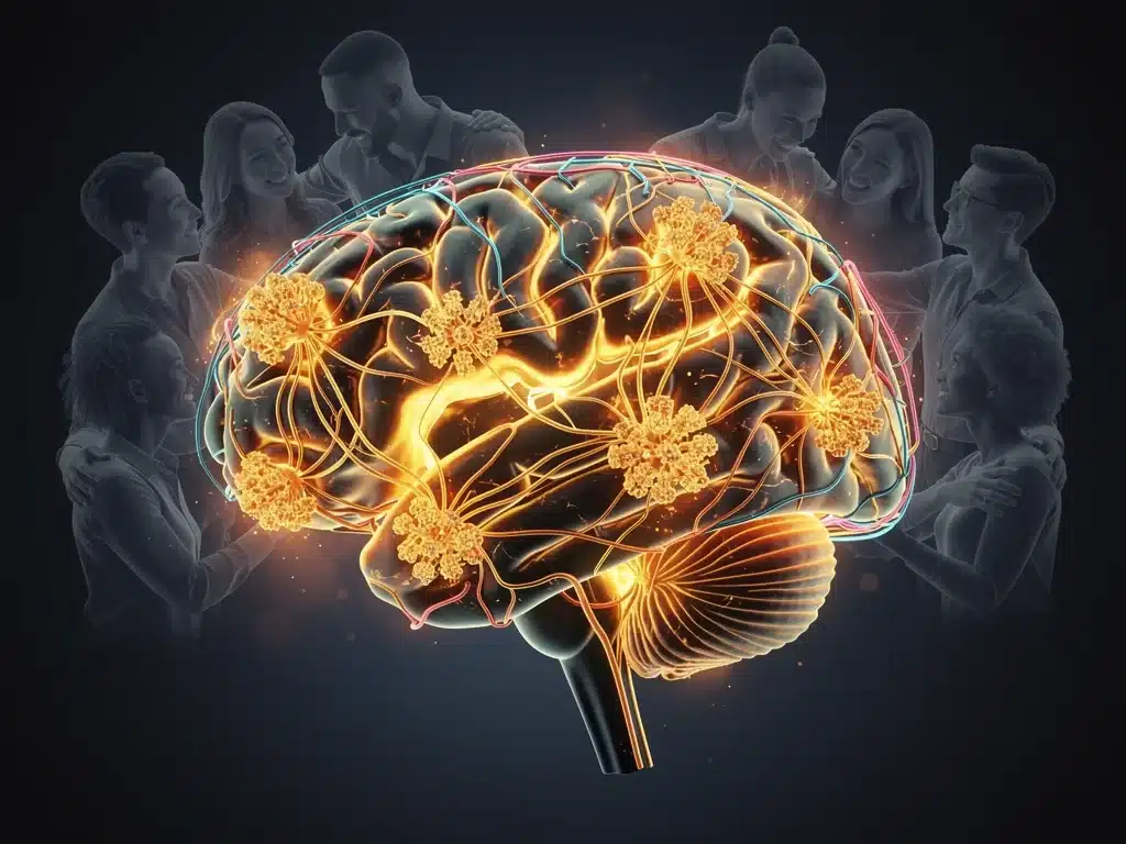 Brain pathways illustrating psychological benefits of social connection