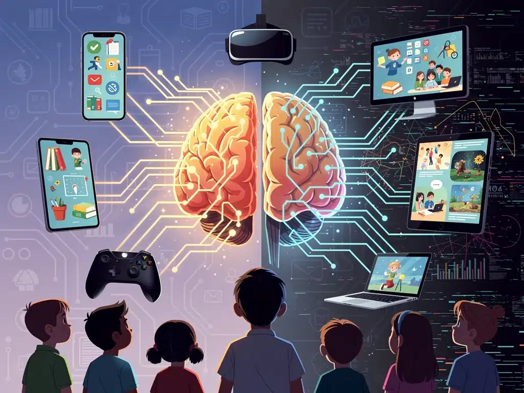 Cognitive impact of AI on young minds illustrated with neural networks