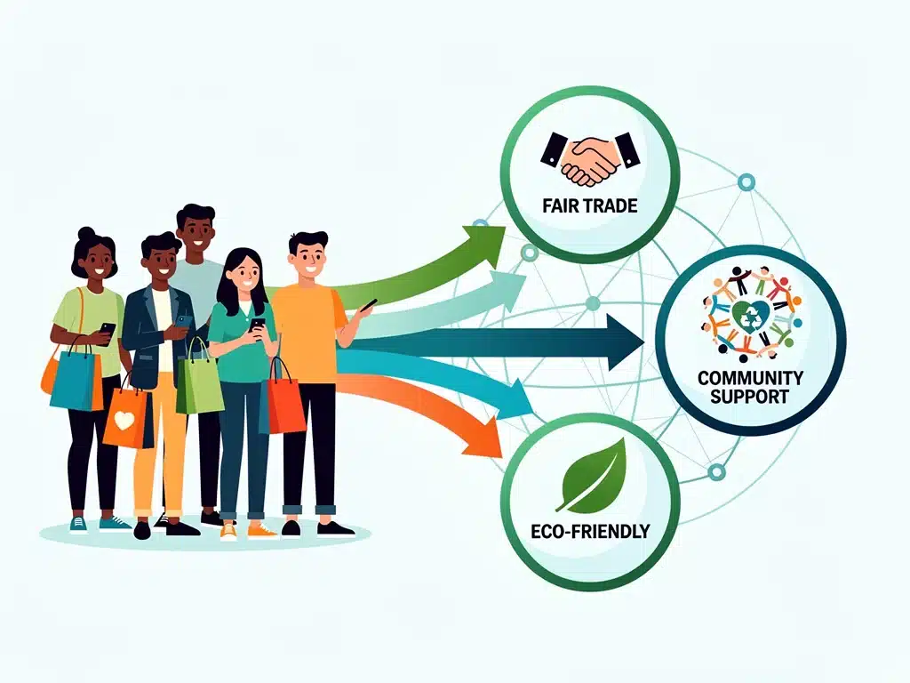Graphic depicting ESG factors influencing Gen Z's ethical consumer choices, including fair trade and eco-friendliness.