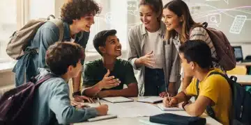Gen Z teens collaborating, showing positive social-emotional engagement