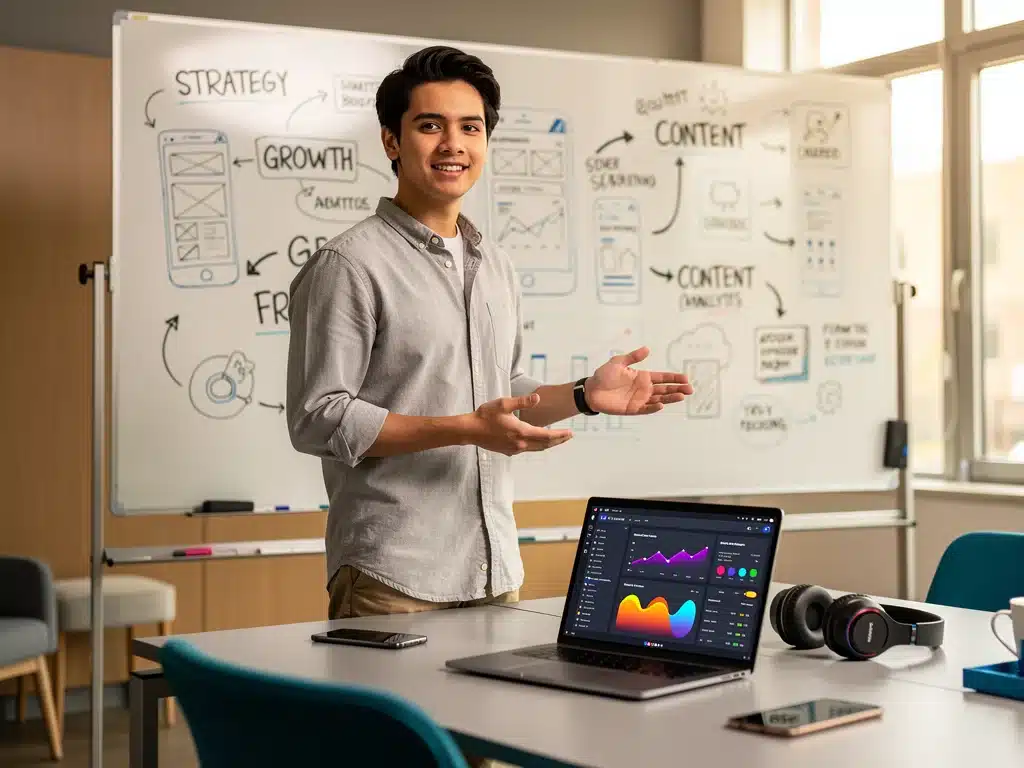 Gen Z entrepreneur presenting innovative digital business ideas
