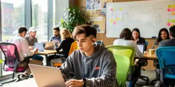 Gen Z professional working flexibly in a modern co-working space