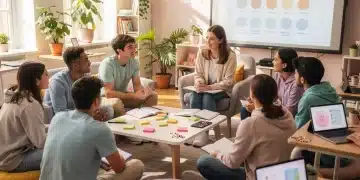Gen Z students participating in a school mental wellness program, appearing calm and connected