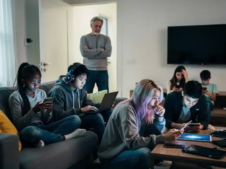 Parents and Gen Z navigating screen time, devices, and mental wellness challenges.