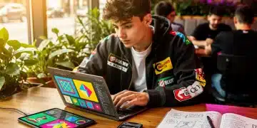 Gen Z entrepreneur working on a laptop, symbolizing the side hustle economy