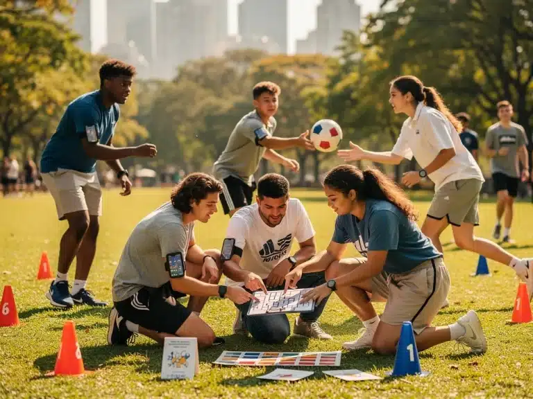 Gen Z engaged in structured outdoor play, demonstrating focus and teamwork.