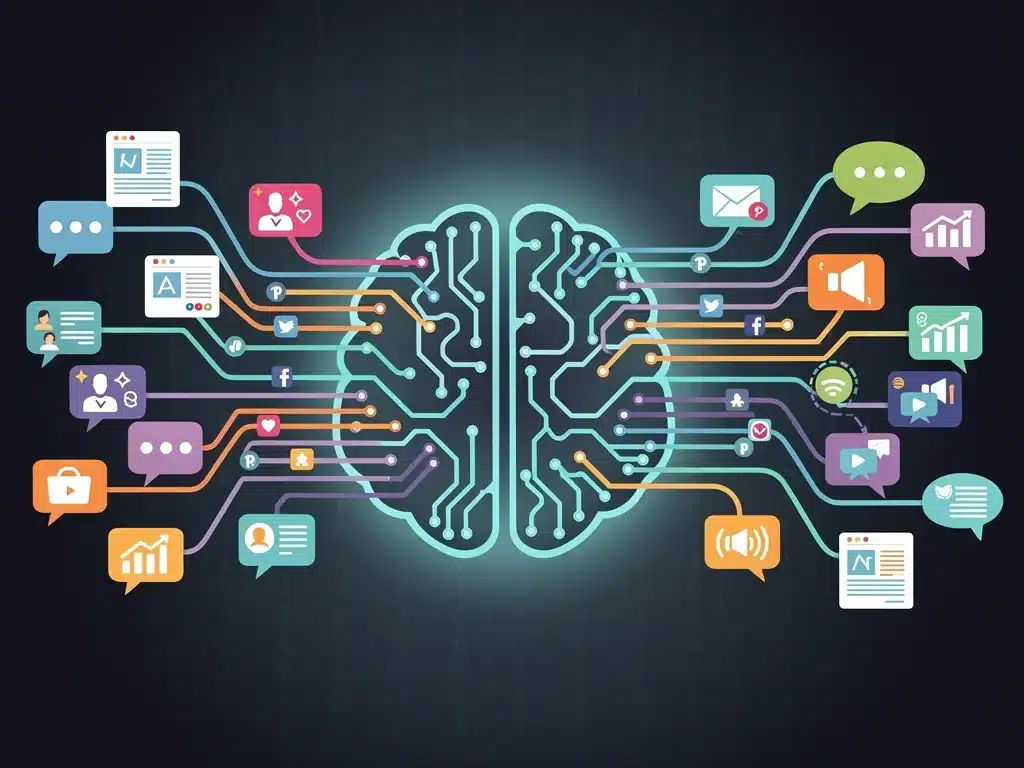 Critical thinking and media literacy skills depicted as brain processing diverse information.