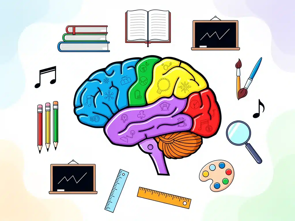 Illustration of neurodiverse brains and learning styles in education