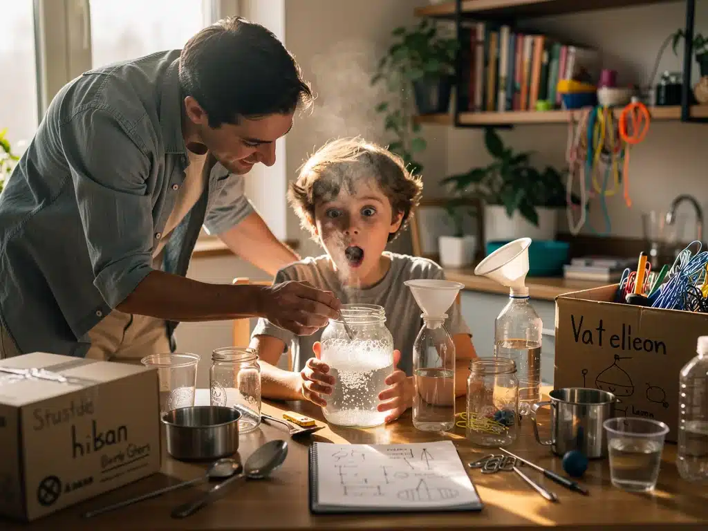 Parent and child doing science experiment